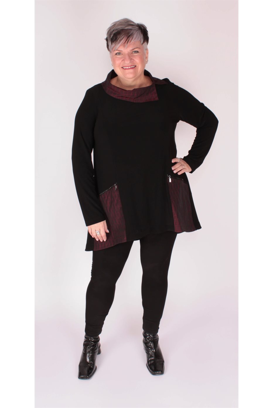 Black / Red Cowl Neck Tunic